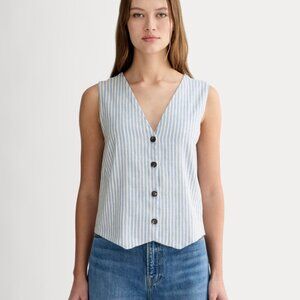 Everlane, Vest in Stretch Linen, size 4, in bluebell/bone